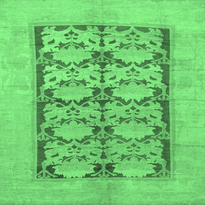 Square Machine Washable Abstract Emerald Green Modern Area Rugs, wshabs1200emgrn