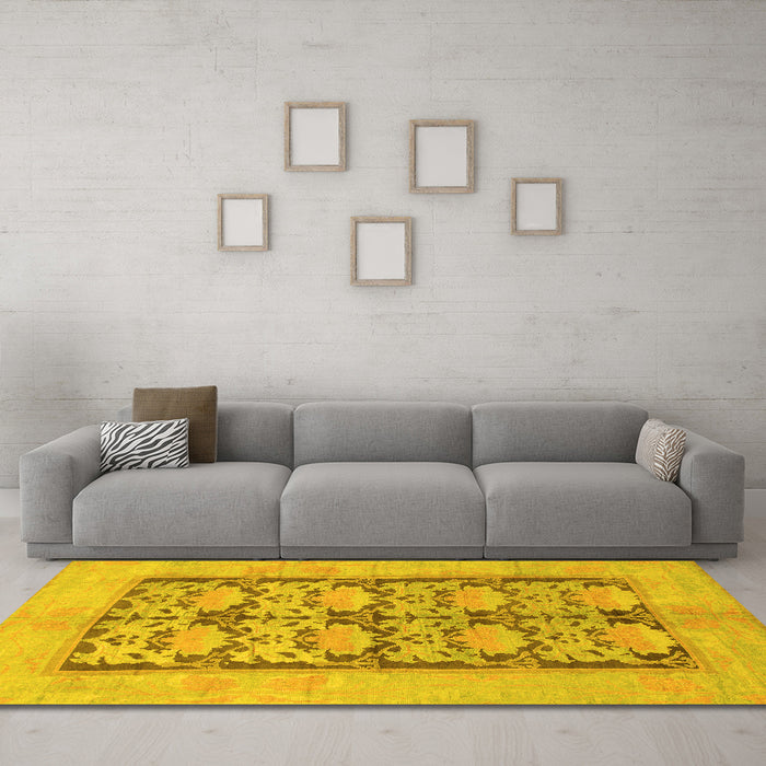 Machine Washable Abstract Yellow Modern Rug in a Living Room, wshabs1200yw