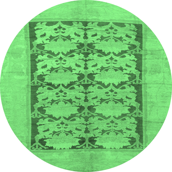 Round Machine Washable Abstract Emerald Green Modern Area Rugs, wshabs1200emgrn