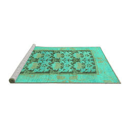 Sideview of Machine Washable Abstract Turquoise Modern Area Rugs, wshabs1200turq