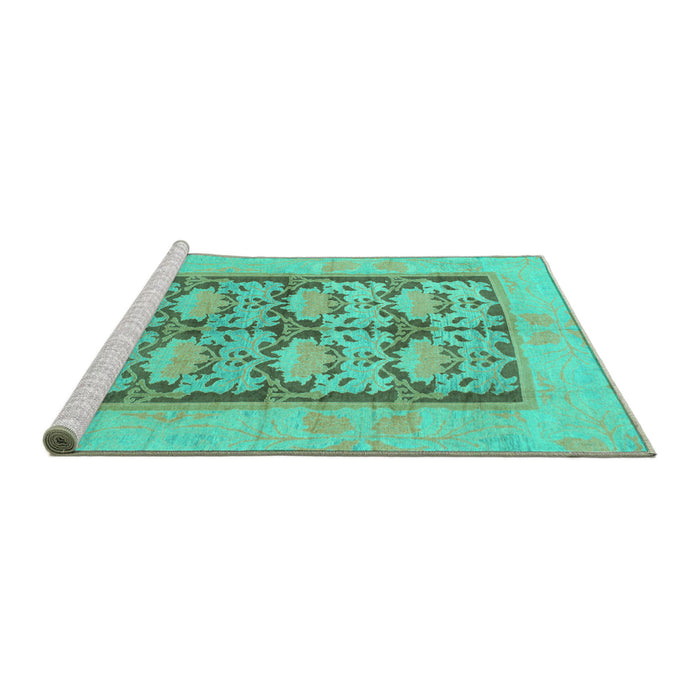 Sideview of Machine Washable Abstract Turquoise Modern Area Rugs, wshabs1200turq