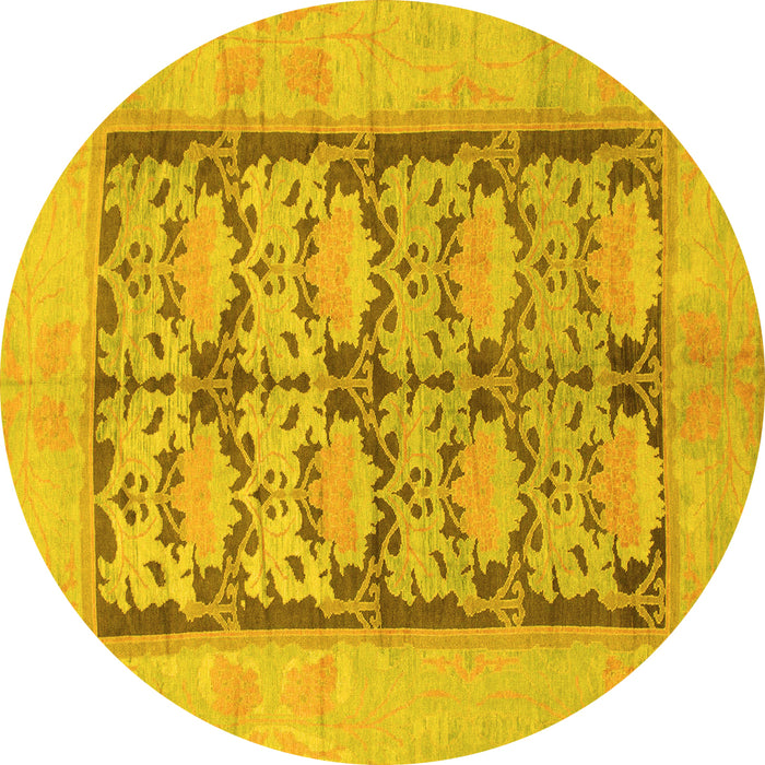 Round Abstract Yellow Modern Rug, abs1200yw