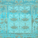 Square Machine Washable Oriental Light Blue Traditional Rug, wshabs1201lblu