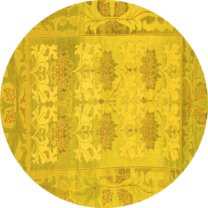 Round Machine Washable Oriental Yellow Traditional Rug, wshabs1201yw
