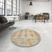 Round Abstract Brown Oriental Rug in a Office, abs1201