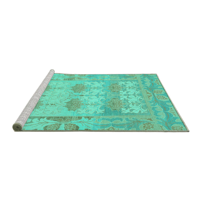 Sideview of Machine Washable Oriental Turquoise Traditional Area Rugs, wshabs1201turq