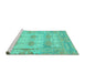 Sideview of Machine Washable Oriental Turquoise Traditional Area Rugs, wshabs1201turq