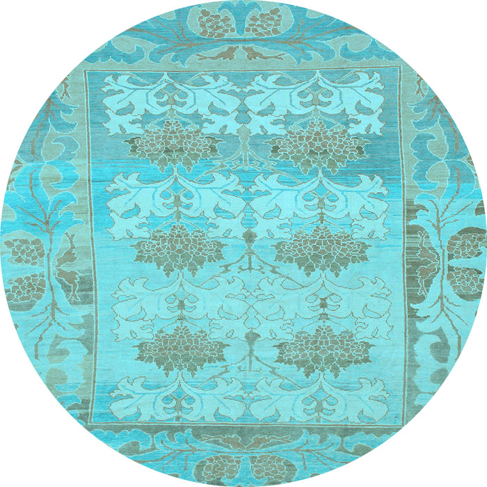 Round Oriental Light Blue Traditional Rug, abs1201lblu