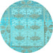 Round Oriental Light Blue Traditional Rug, abs1201lblu