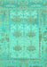 Machine Washable Oriental Turquoise Traditional Area Rugs, wshabs1201turq