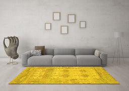 Machine Washable Oriental Yellow Traditional Rug in a Living Room, wshabs1201yw