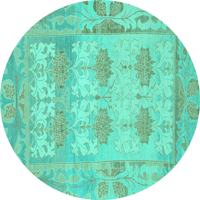 Round Oriental Turquoise Traditional Rug, abs1201turq