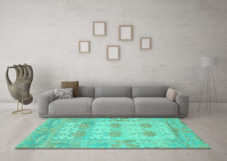 Machine Washable Oriental Turquoise Traditional Area Rugs in a Living Room,, wshabs1201turq