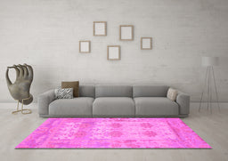 Machine Washable Oriental Pink Traditional Rug in a Living Room, wshabs1201pnk