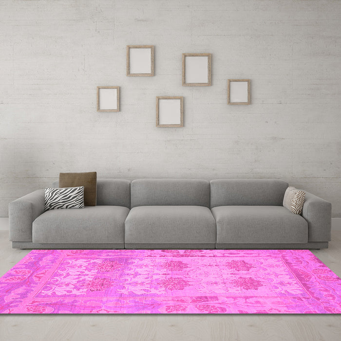 Machine Washable Oriental Pink Traditional Rug in a Living Room, wshabs1201pnk