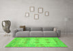 Machine Washable Oriental Green Traditional Area Rugs in a Living Room,, wshabs1201grn