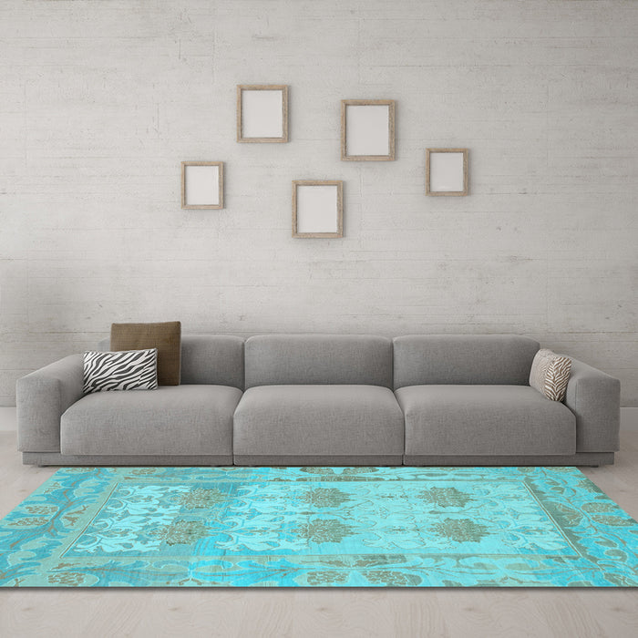 Machine Washable Oriental Light Blue Traditional Rug in a Living Room, wshabs1201lblu