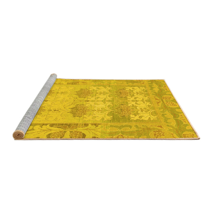 Sideview of Machine Washable Oriental Yellow Traditional Rug, wshabs1201yw