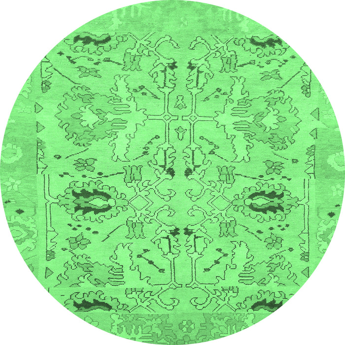Round Machine Washable Oriental Emerald Green Traditional Area Rugs, wshabs1202emgrn