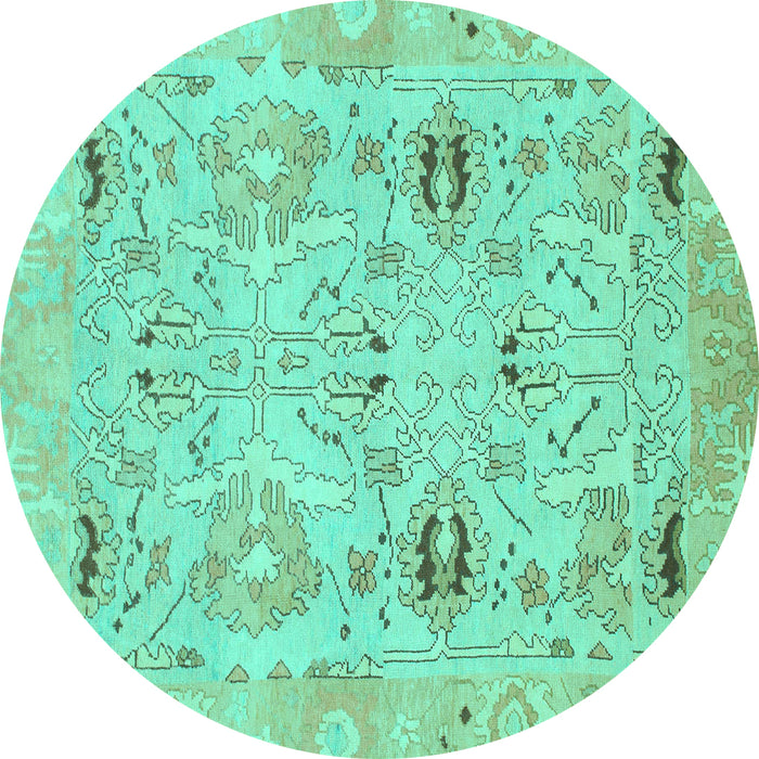 Round Machine Washable Oriental Turquoise Traditional Area Rugs, wshabs1202turq