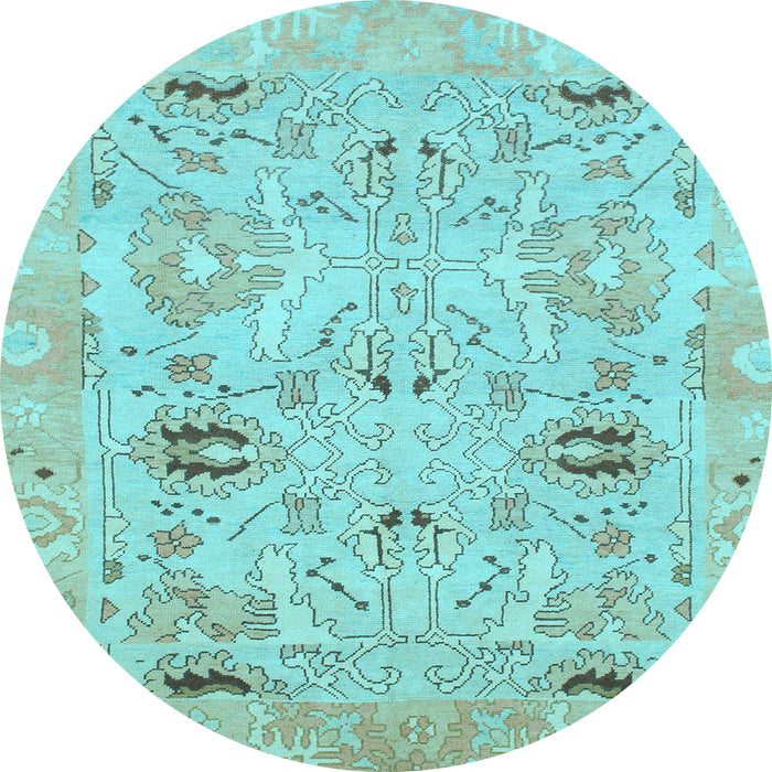 Round Machine Washable Oriental Light Blue Traditional Rug, wshabs1202lblu