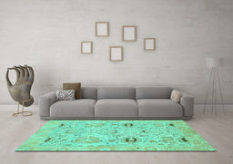 Machine Washable Oriental Turquoise Traditional Area Rugs in a Living Room,, wshabs1202turq