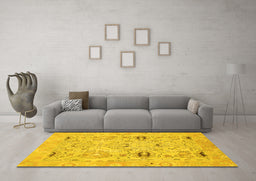 Machine Washable Oriental Yellow Traditional Rug in a Living Room, wshabs1202yw