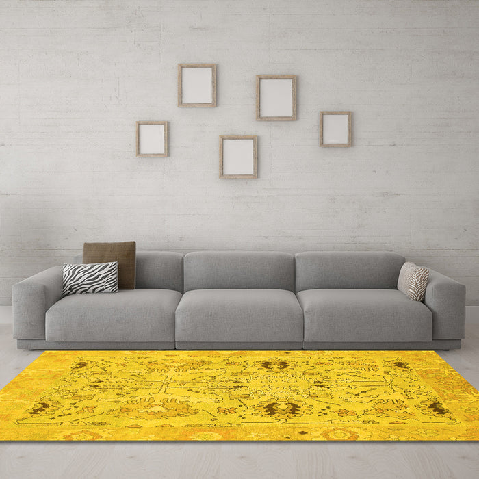 Machine Washable Oriental Yellow Traditional Rug in a Living Room, wshabs1202yw