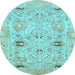 Round Oriental Light Blue Traditional Rug, abs1202lblu