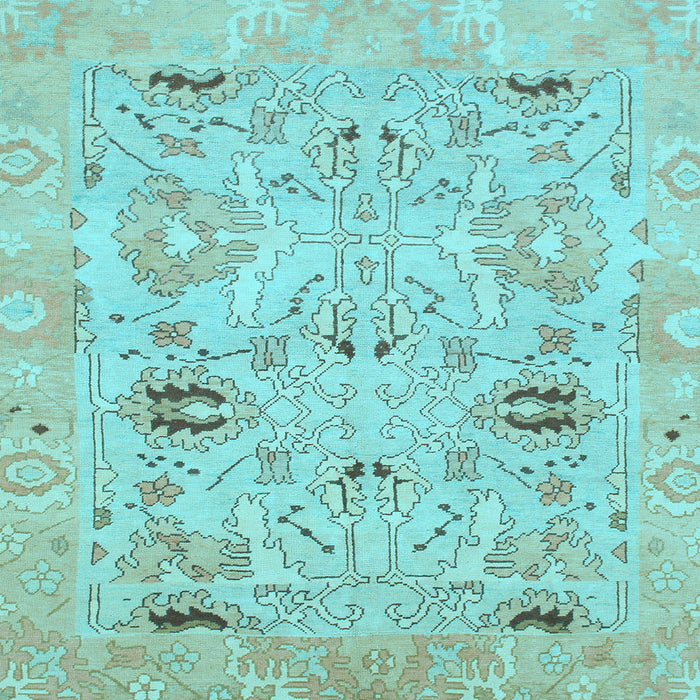 Square Machine Washable Oriental Light Blue Traditional Rug, wshabs1202lblu