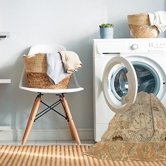 Machine Washable Abstract Gold Rug in a Washing Machine, wshabs1202