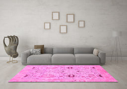 Machine Washable Oriental Pink Traditional Rug in a Living Room, wshabs1202pnk