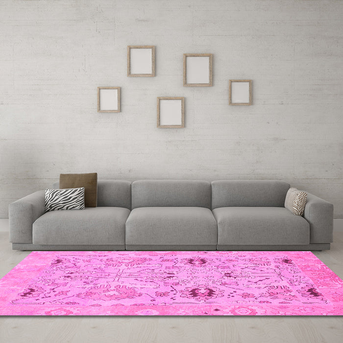 Machine Washable Oriental Pink Traditional Rug in a Living Room, wshabs1202pnk