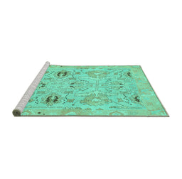 Sideview of Machine Washable Oriental Turquoise Traditional Area Rugs, wshabs1202turq