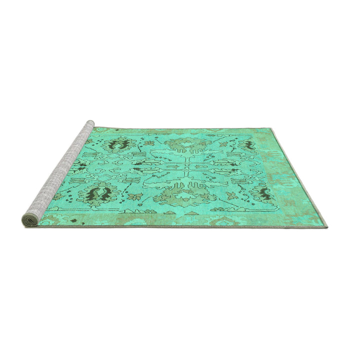 Sideview of Machine Washable Oriental Turquoise Traditional Area Rugs, wshabs1202turq