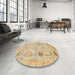 Round Machine Washable Abstract Gold Rug in a Office, wshabs1202