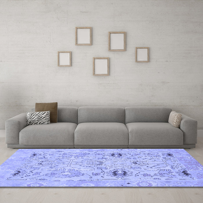 Machine Washable Oriental Blue Traditional Rug in a Living Room, wshabs1202blu