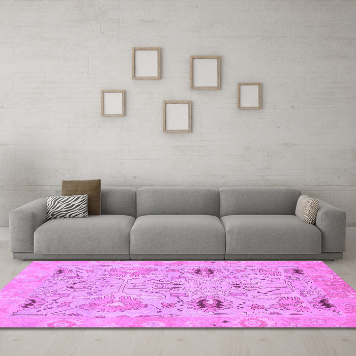 Machine Washable Oriental Purple Traditional Area Rugs in a Living Room, wshabs1202pur