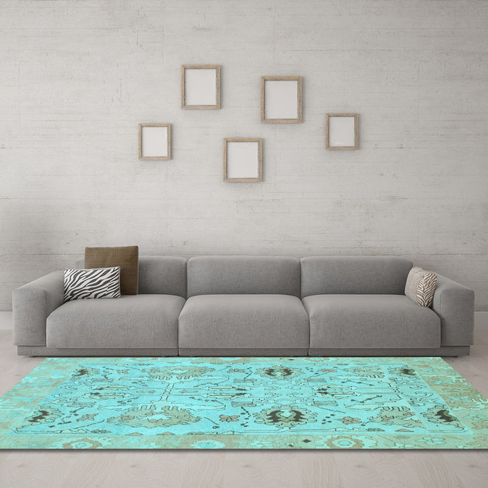 Machine Washable Oriental Light Blue Traditional Rug in a Living Room, wshabs1202lblu