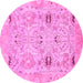 Round Machine Washable Oriental Pink Traditional Rug, wshabs1202pnk