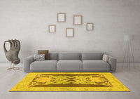 Machine Washable Abstract Yellow Modern Rug, wshabs1203yw