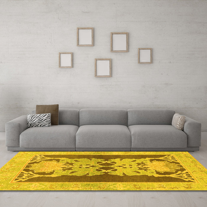 Machine Washable Abstract Yellow Modern Rug in a Living Room, wshabs1203yw