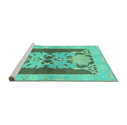 Sideview of Machine Washable Abstract Turquoise Modern Area Rugs, wshabs1203turq