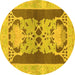 Round Abstract Yellow Modern Rug, abs1203yw