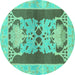 Round Abstract Turquoise Modern Rug, abs1203turq