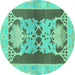 Round Machine Washable Abstract Turquoise Modern Area Rugs, wshabs1203turq