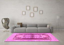 Machine Washable Abstract Pink Modern Rug in a Living Room, wshabs1203pnk