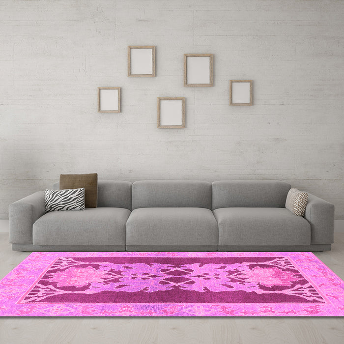 Machine Washable Abstract Pink Modern Rug in a Living Room, wshabs1203pnk