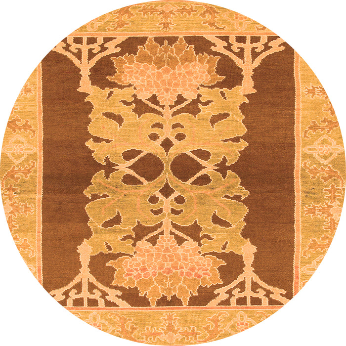 Round Machine Washable Abstract Orange Modern Area Rugs, wshabs1203org