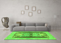 Machine Washable Abstract Green Modern Rug, wshabs1203grn